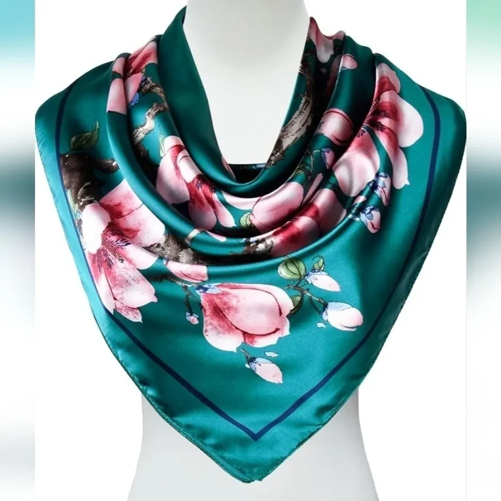 TEAL floral scarf luxury blossom gypsy wrap